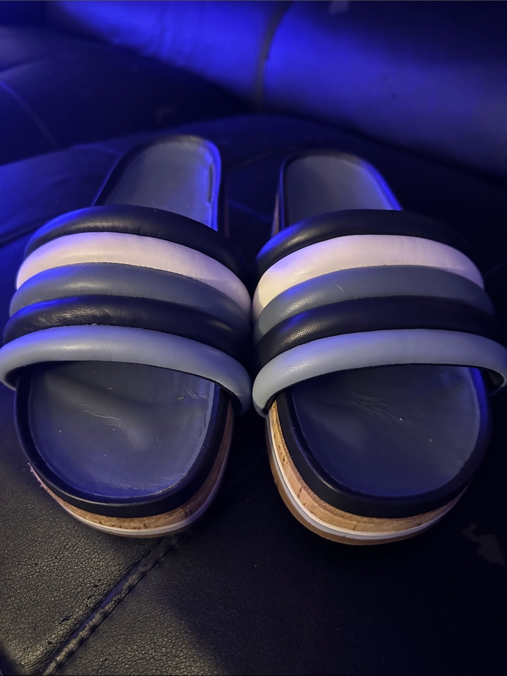 Tory Burch Padded Multi-Band Slide in blue, White and Light Blue
